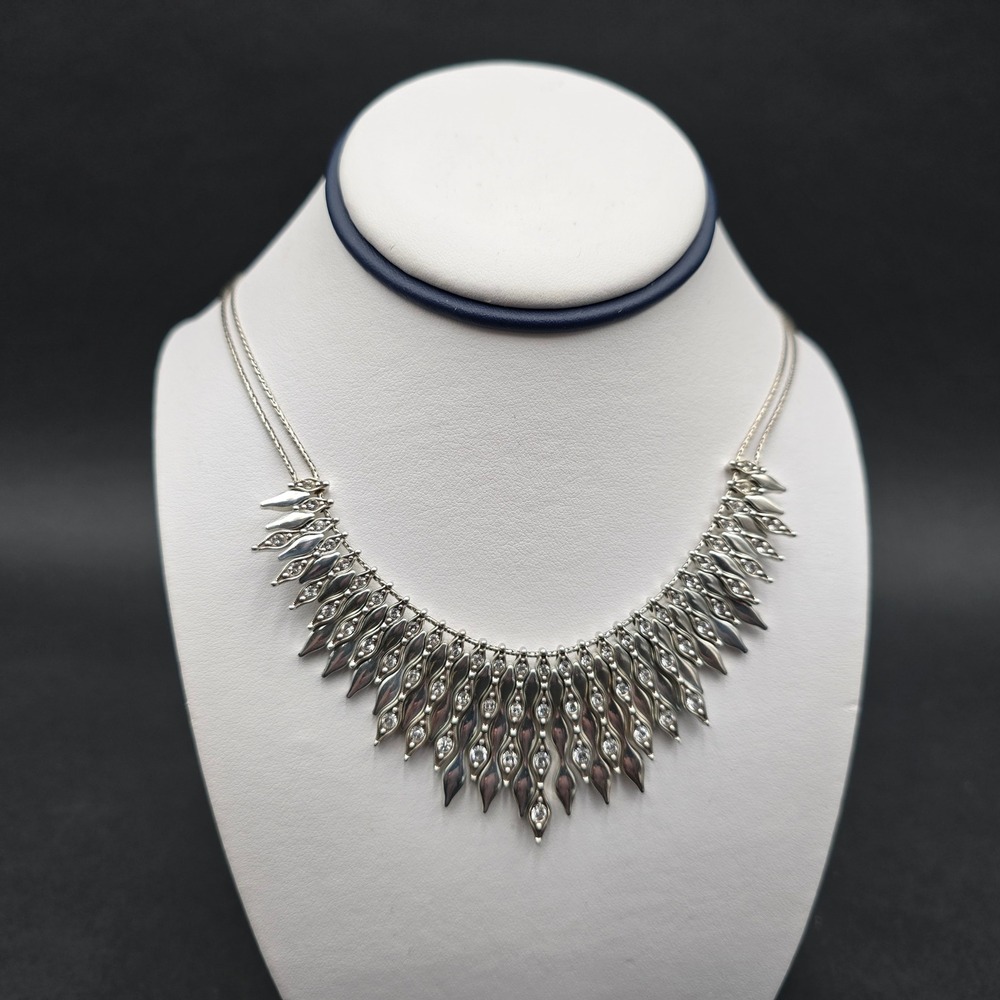 Brighton Andromeda Silver Tone Swarovski Crystal Fringe Bib Statement Necklace